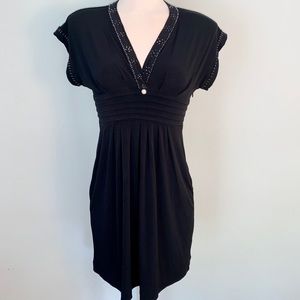 Short sleeve embellished black dress